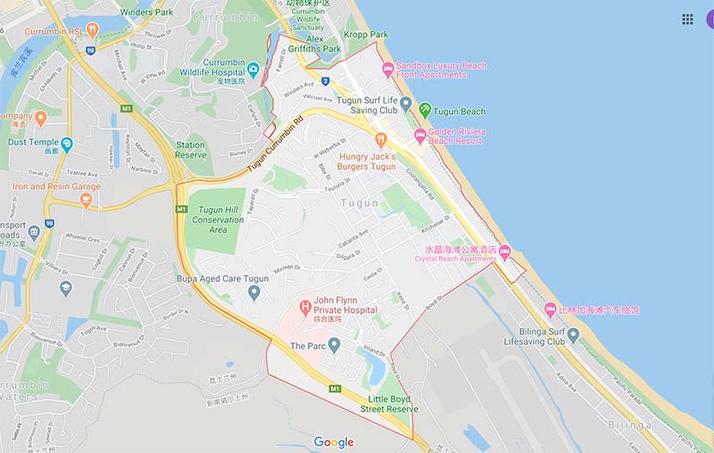 澳洲黄金海岸介绍-Tugun Google地图